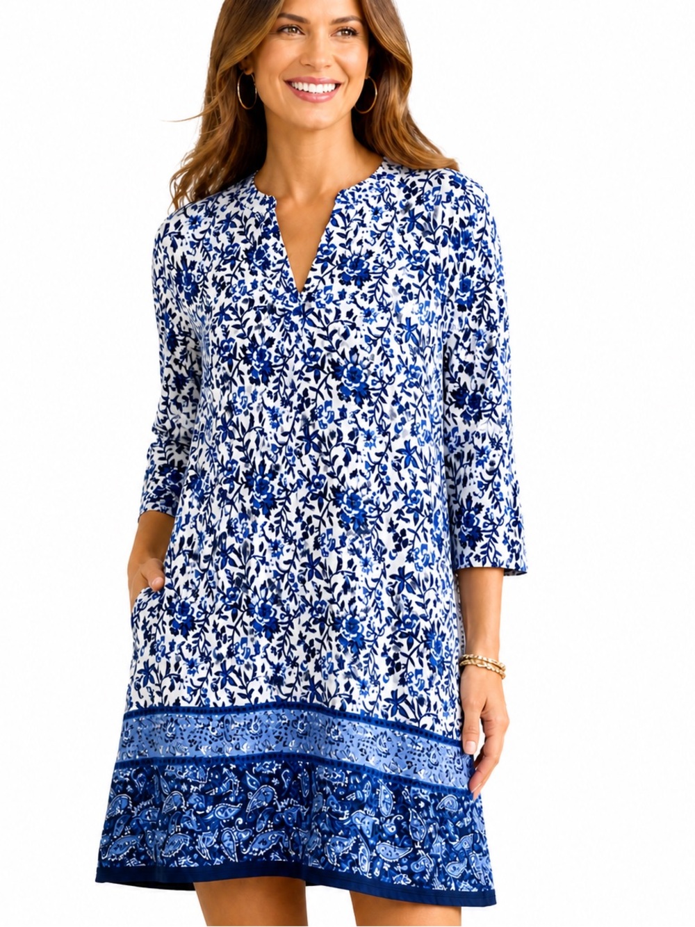 Jude Connelly Kerry V-neck floral Dress in blue & white SZ M